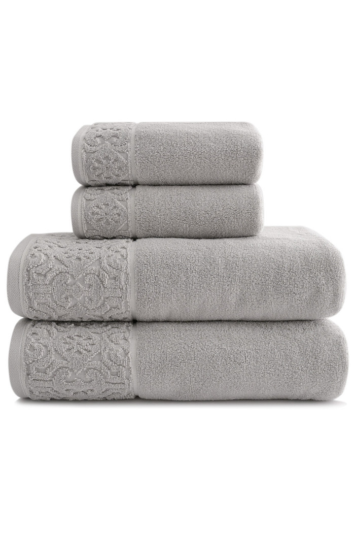 Jogo de Toalha Banho 500g 4 peças Super Soft Zero Twist Arabesco - Cinza