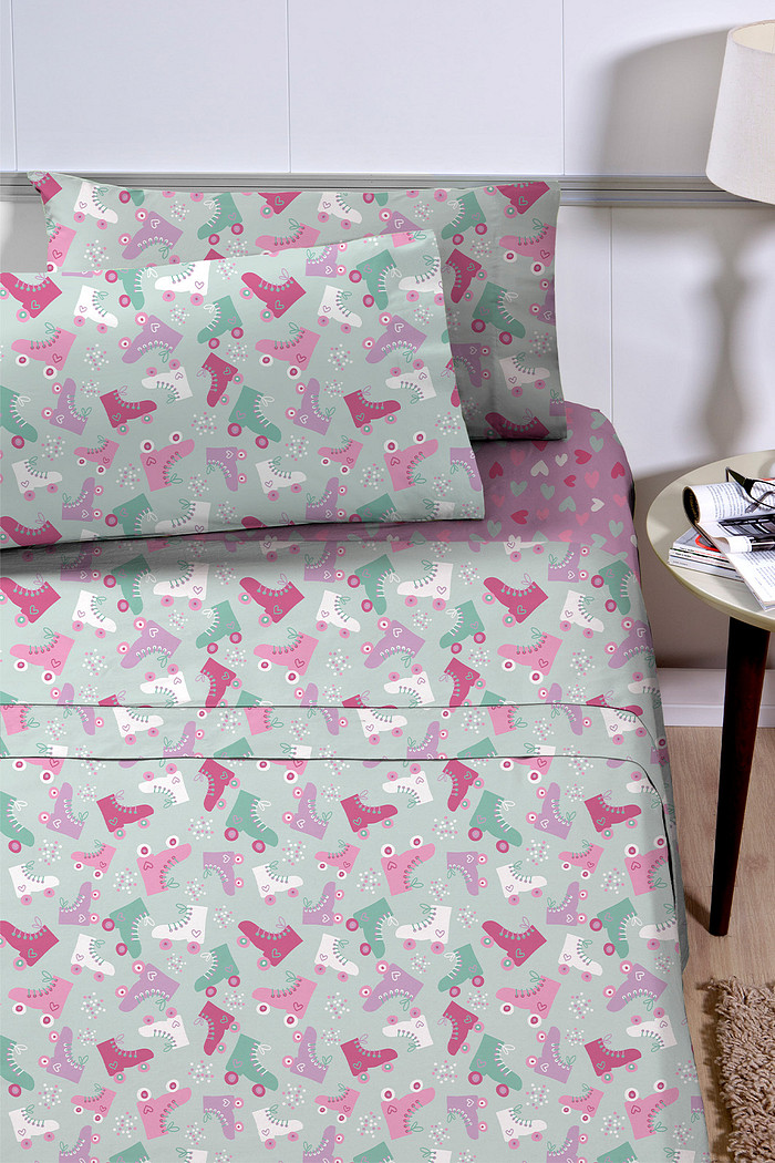 Jogo de Lençol Cama Solteiro Infantil 3 Peças Percal 180 Fios - Patins