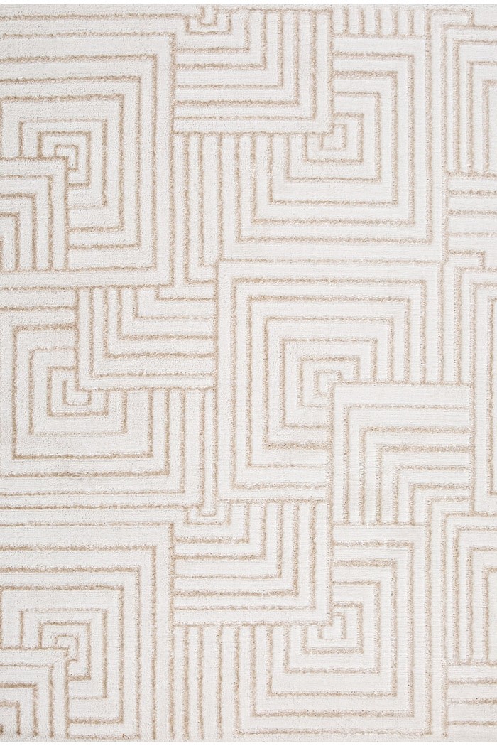 Tapete Sala Perfil Leve Caspian Quadros Off White e Bege 200x250