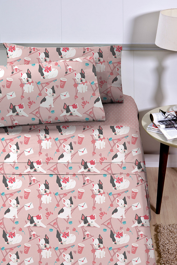 Jogo de Lençol Cama Solteiro Infantil 3 Peças Percal 180 Fios - Bull Dog