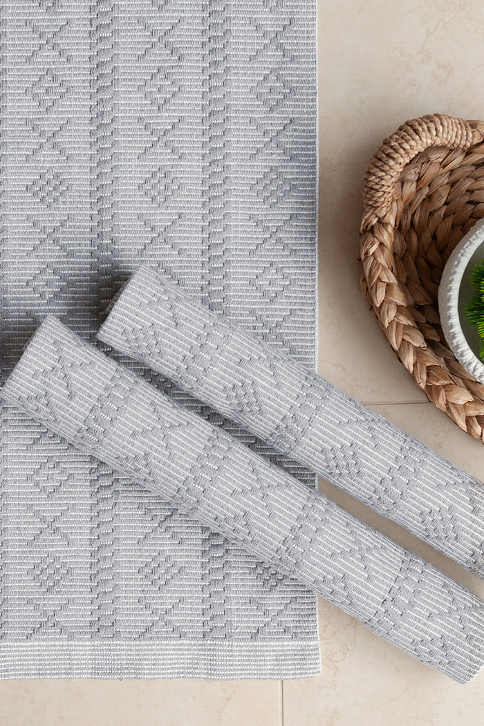 Jogo de Tapete Passadeira 3 Peças Algodão Veneza Cinza