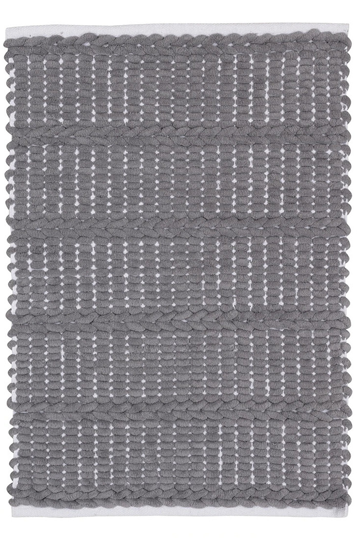 Tapete Antiderrapante Indiano Feito a Mão com Chenille Caribe - Cinza 90x60