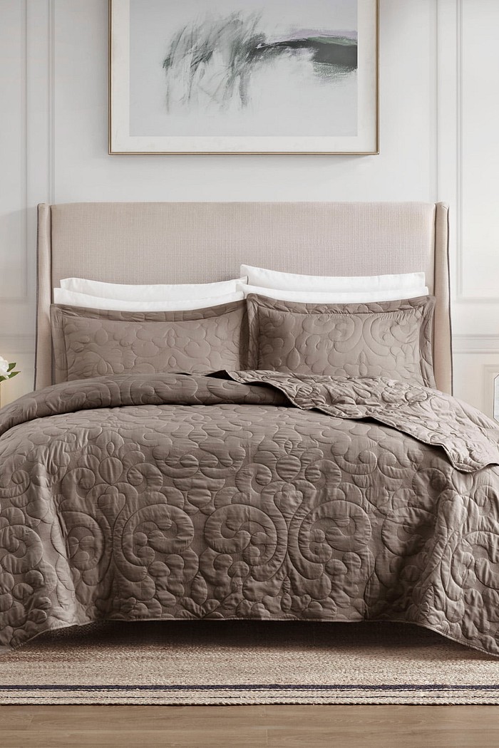 Kit Colcha Queen Golden Toque de Pessego Costurada - Taupe