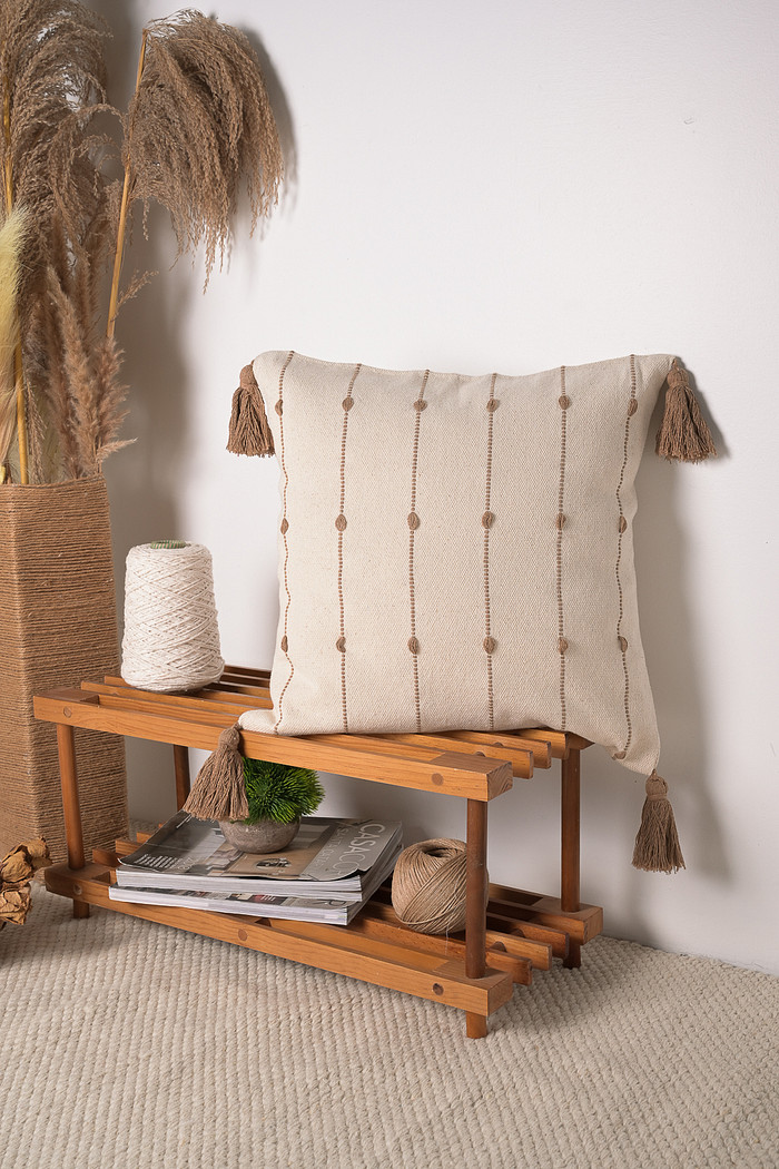 Capa de Almofada Jamal Bege com Pompom