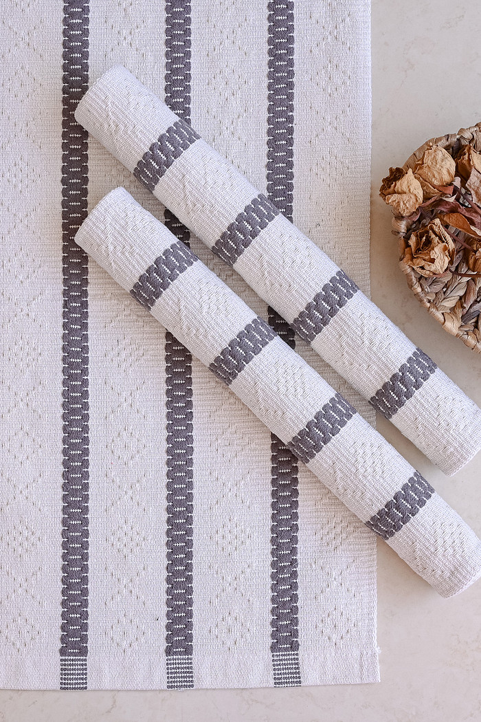 Jogo de Tapete Passadeira 3 Peças Algodão Veneza Cru e Cinza Cimento