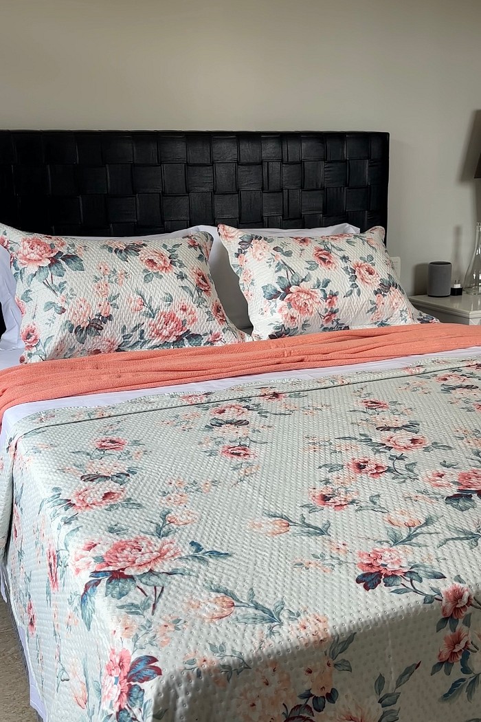 Kit Cama Posta Microfibra Estampada e Cetim 400 fios 8 peças - Casal