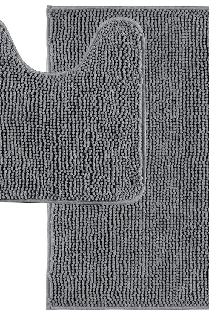 Jogo de Tapete Banheiro Bolinha em Microfibra Antiderrapante 2 peças Chumbo