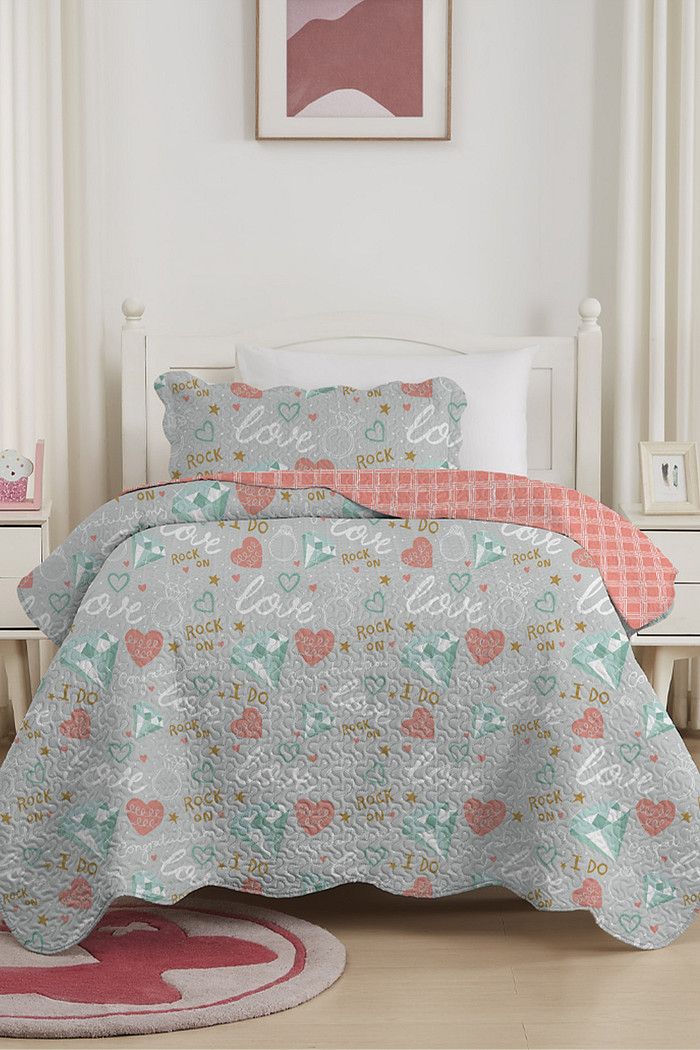 Kit Cobre Leito Colcha Infantil 2 Peças Solteiro Estampada - Rock Love