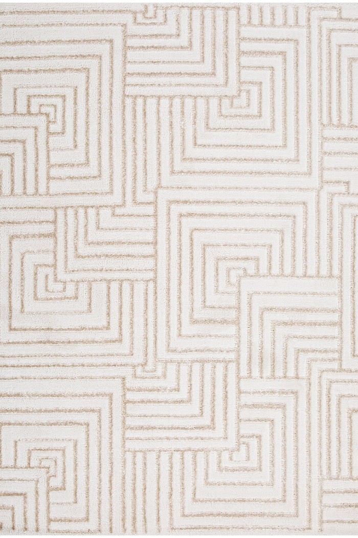 Tapete Sala Perfil Leve Caspian Quadros Off White e Bege 140x200
