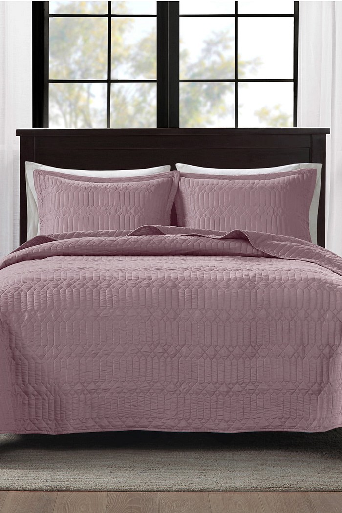 Kit Cobre leito Colcha King 3 Peças Daily Lisa Microfibra Costurada - Rose