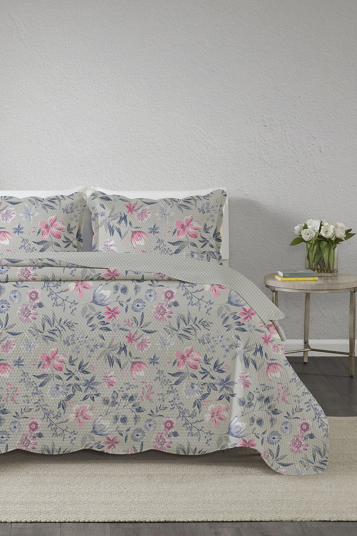 Kit Cobre Leito Colcha Solteiro 2 Peças Bouti Microfibra Estampada - Violet