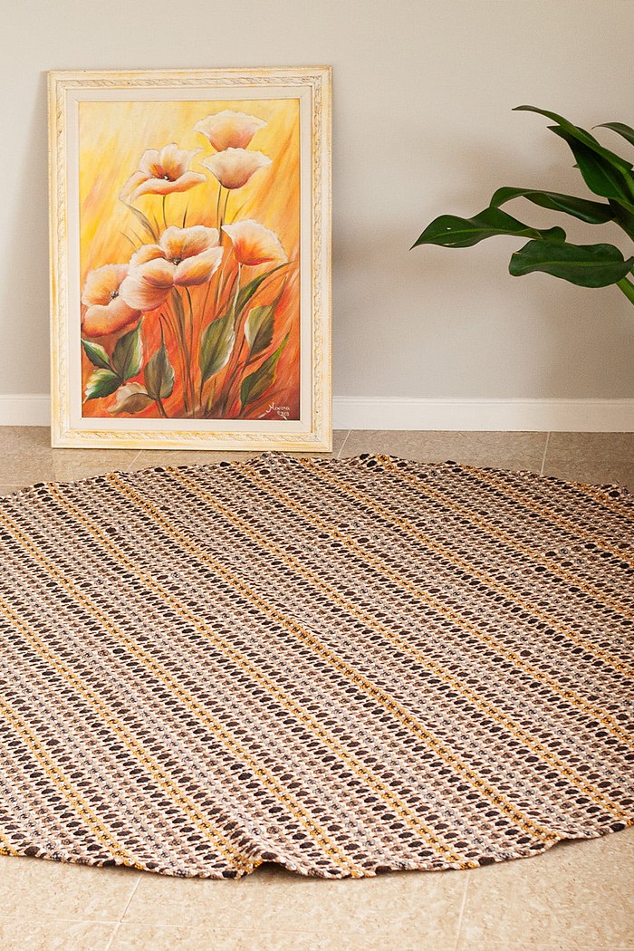 Tapete para Sala de Algodão Indiano Mesclado Marrom e Mostarda Redondo 2,0m