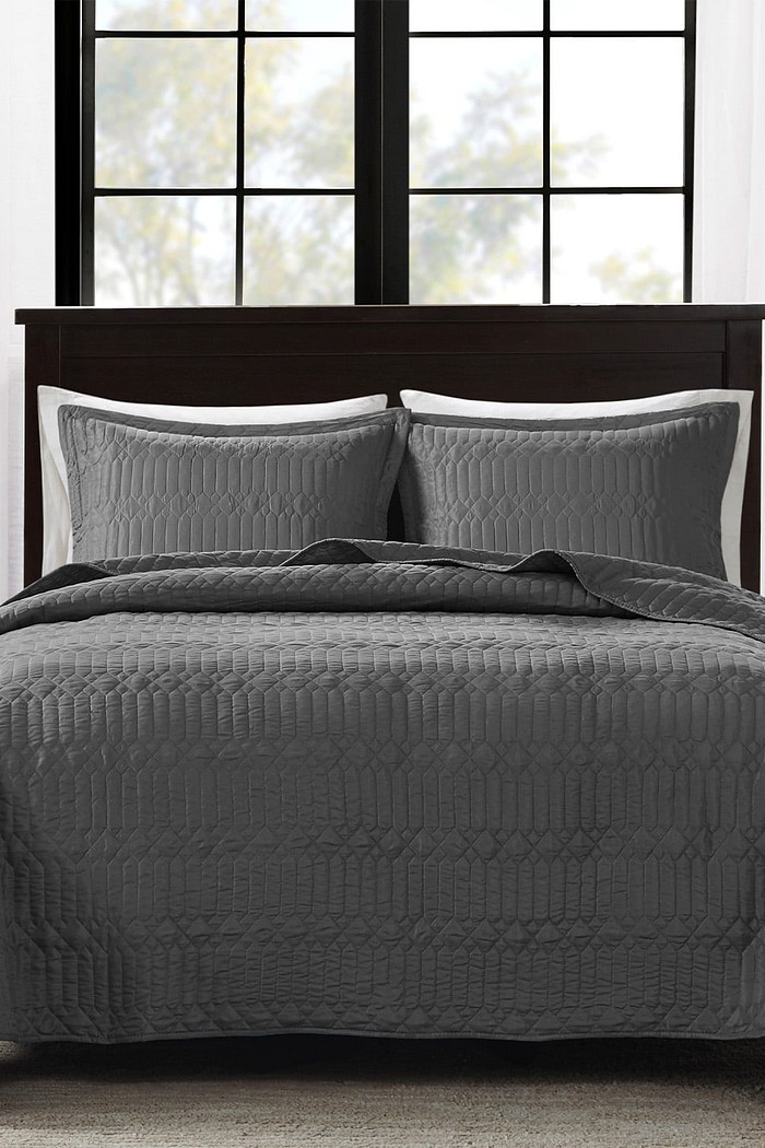 Kit Cobre leito Colcha King 3 Peças Daily Lisa Microfibra Costurada - Cinza