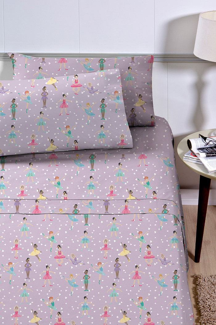 Jogo de Lençol Cama Solteiro Infantil 3 Peças Percal 180 Fios - Bailarina