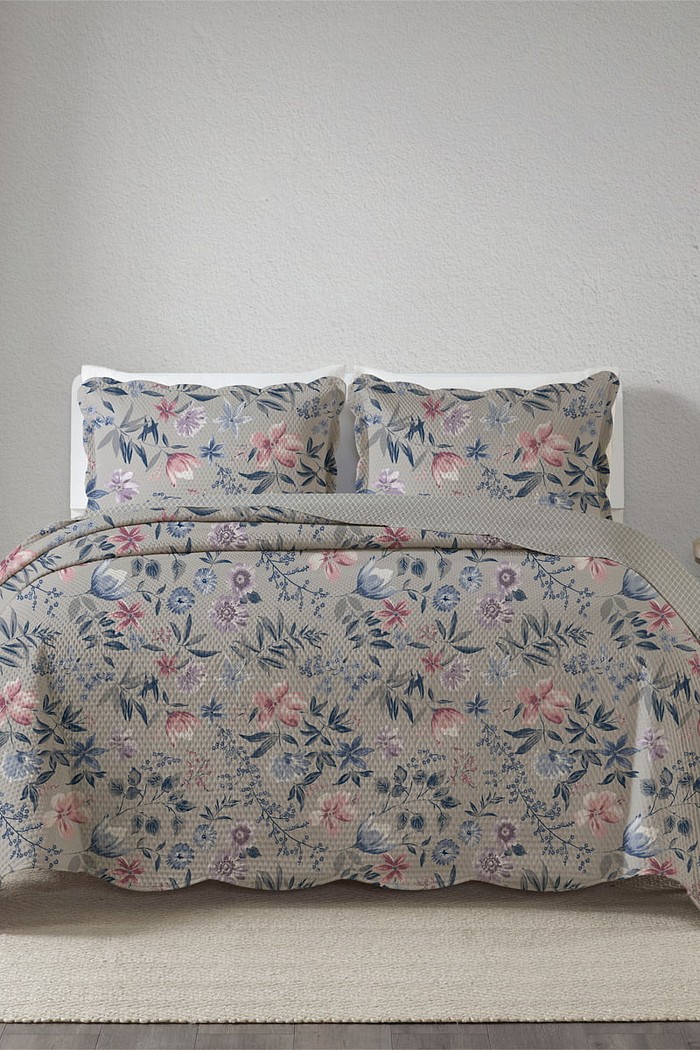 Kit Cobre Leito Colcha King 3 Peças Bouti Microfibra Estampada - Violet