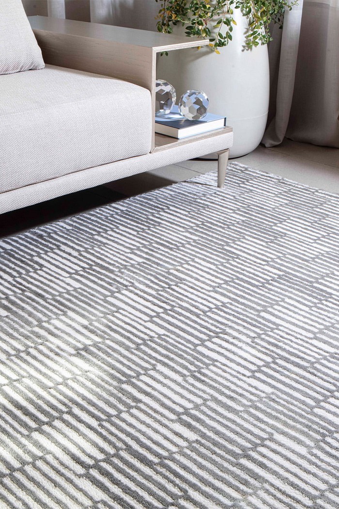 Tapete Sala Grande Perfil Baixo Coleção Botanic Quadri Cinza 300x400