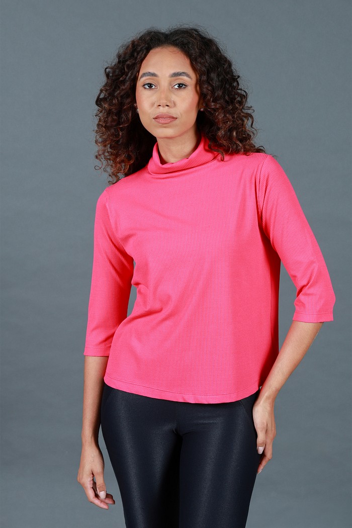 Blusa Feminina Manga 3/4 Gola Alta Pink