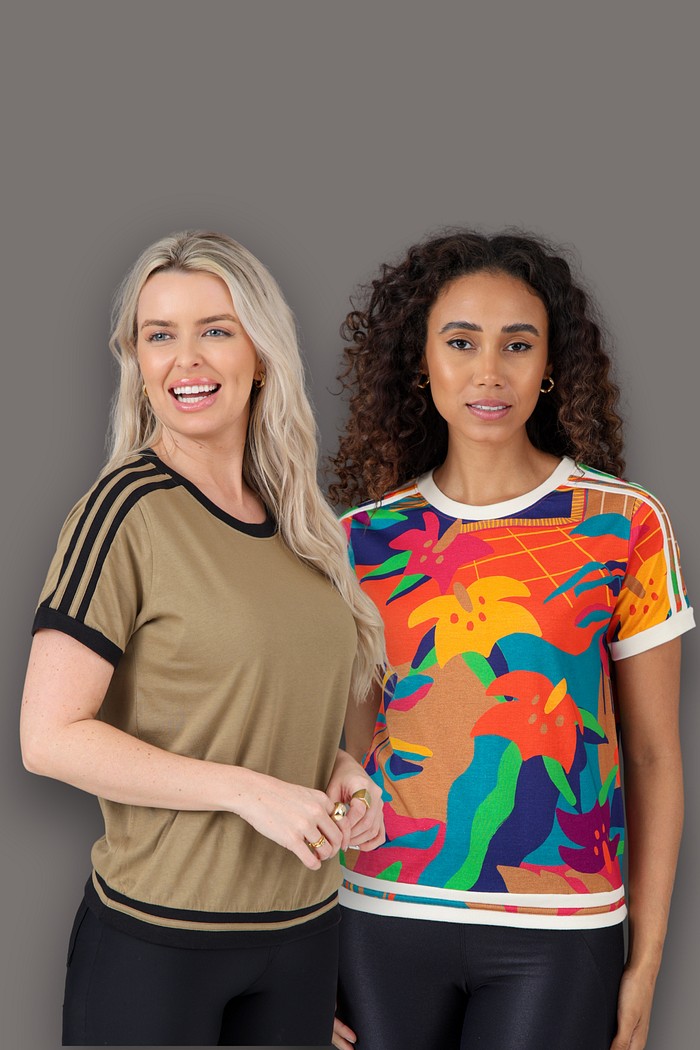 Kit Colorida e Caqui - 1 Blusa Com Listras No Ombro Caqui + 1 Blusa Estampada Com Listras No Ombro