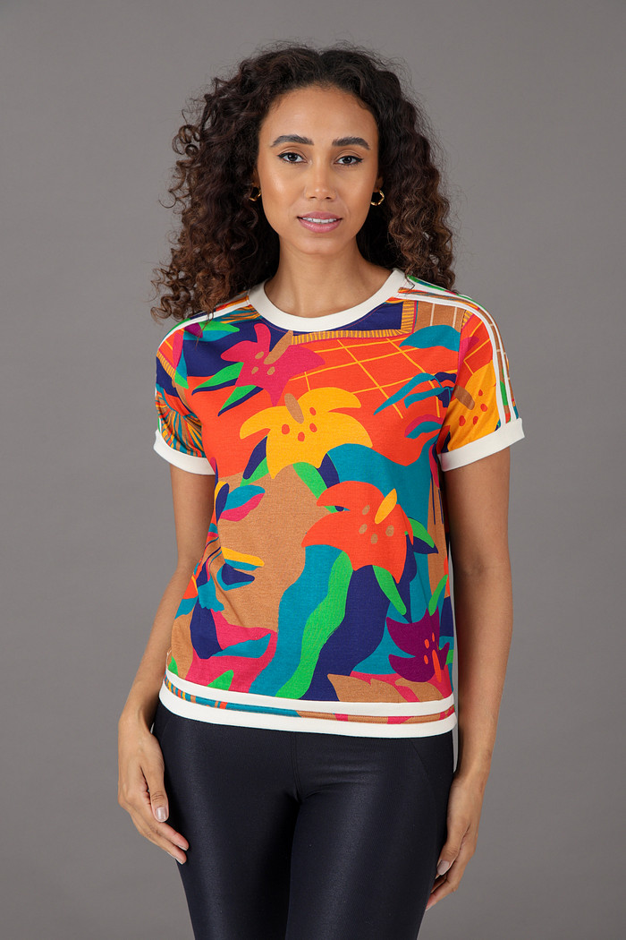 Blusa Feminina Estampada Com Listras No Ombro