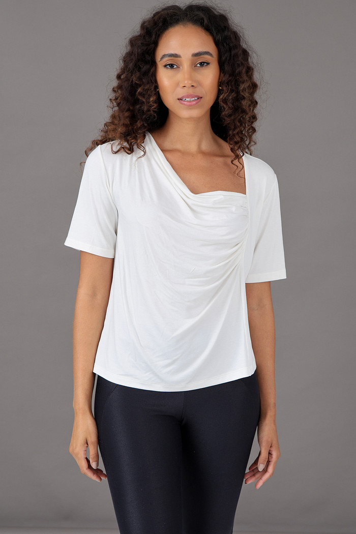 Blusa Feminina Decote Drapeado Branca