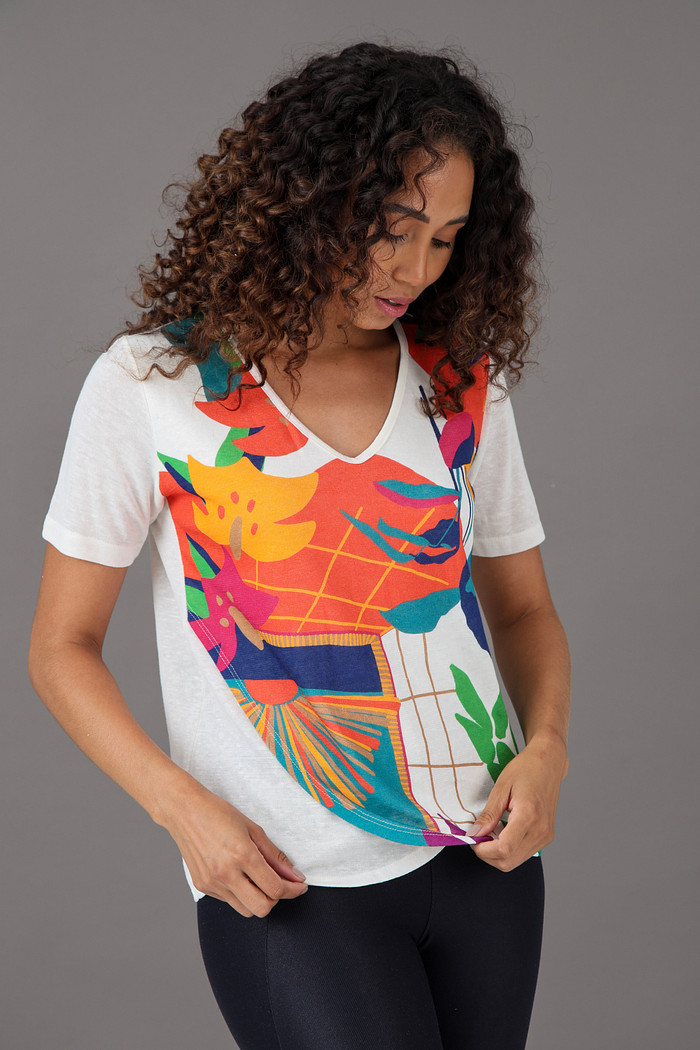Blusa Feminina Linho Frente Dupla Estampada