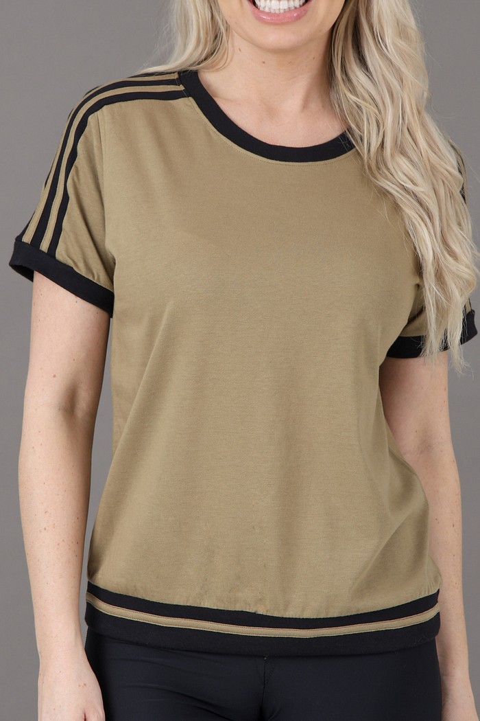 Blusa Feminina Com Listras No Ombro Caqui