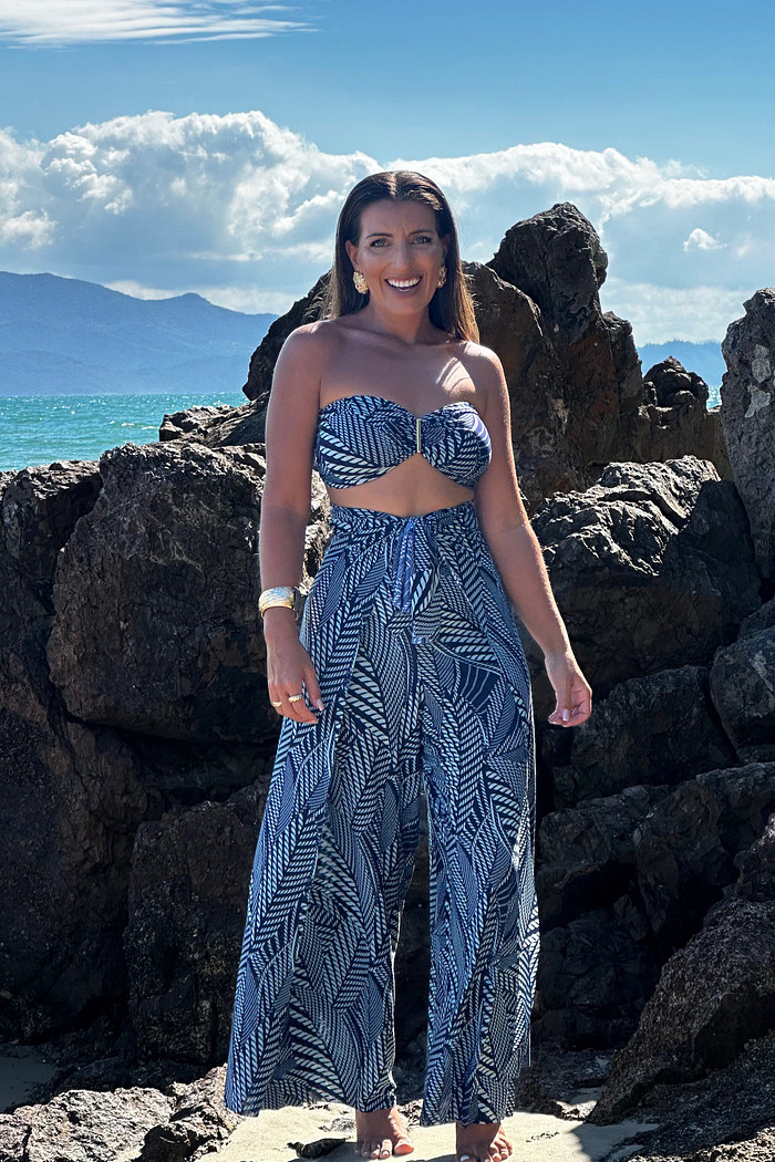 Conjunto calça macacão cordas azul