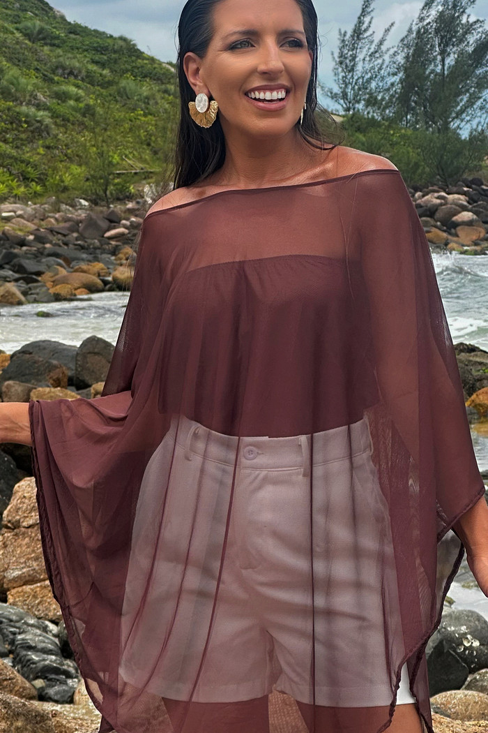 Bata em tule & top marrom