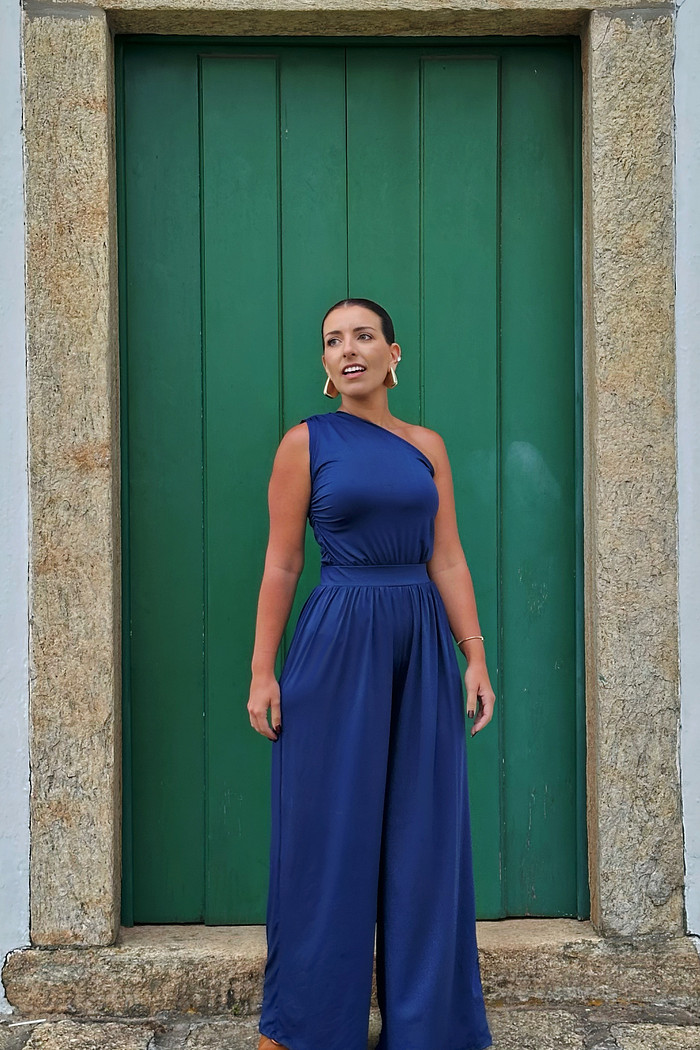 Conjunto  calça e blusa basic azul