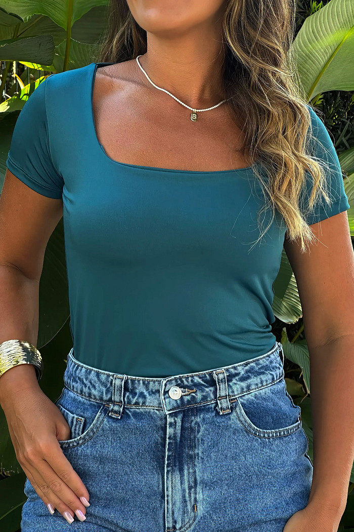 Blusa Manguinha verde petróleo 