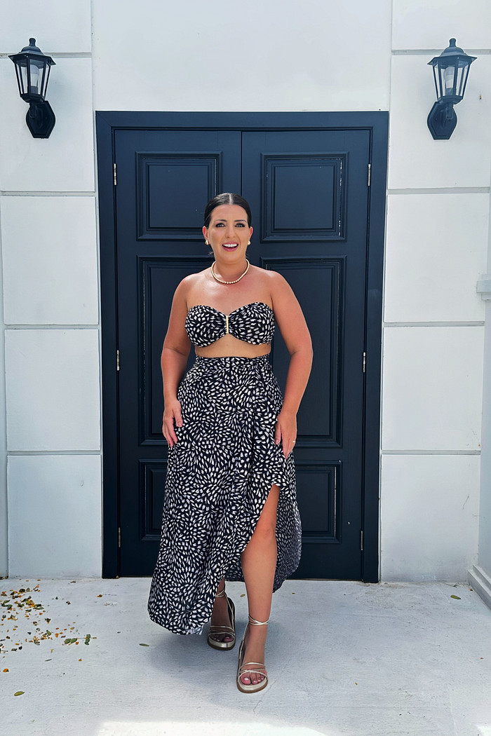 Conjunto saída 1001 formas longo & top Chuvisco preto