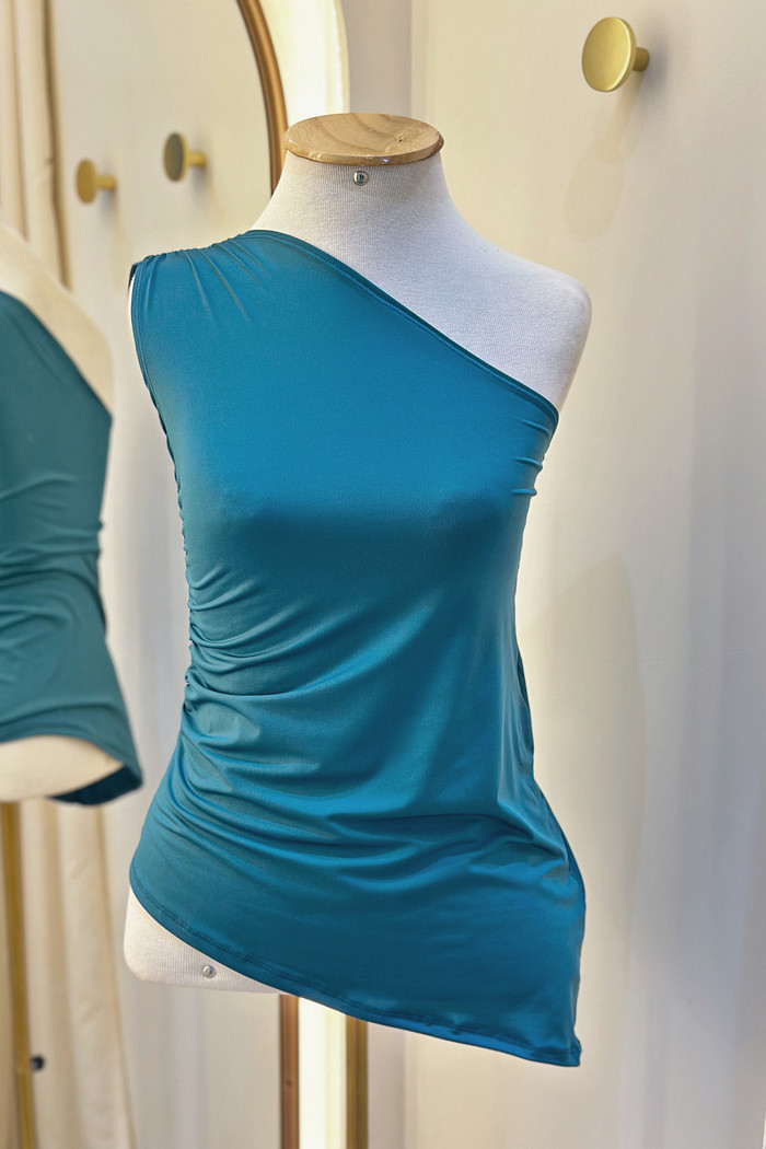 Blusa Ombro Único Verde Petróleo