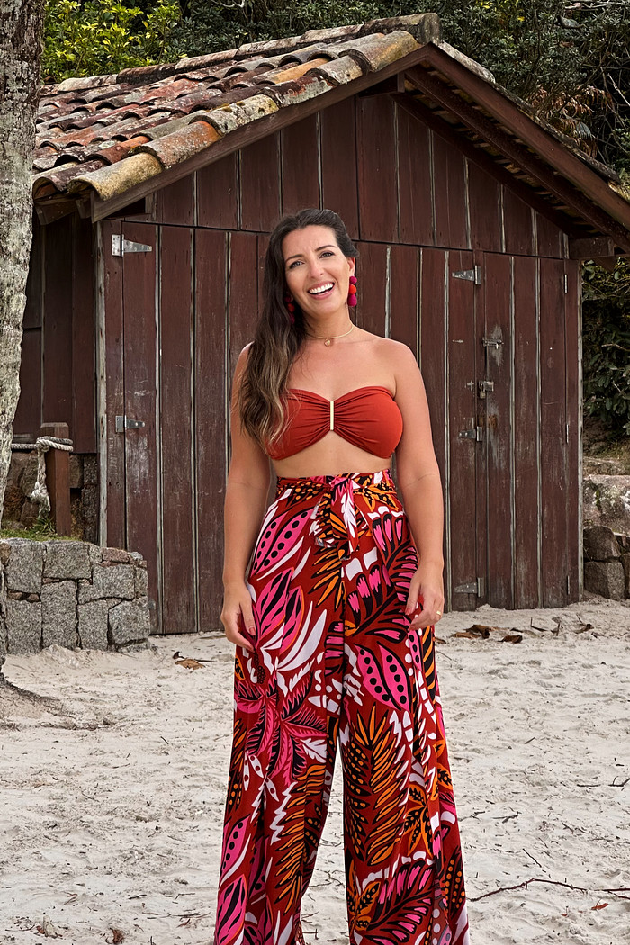 Conjunto calça macacão & top liso  meu jardim