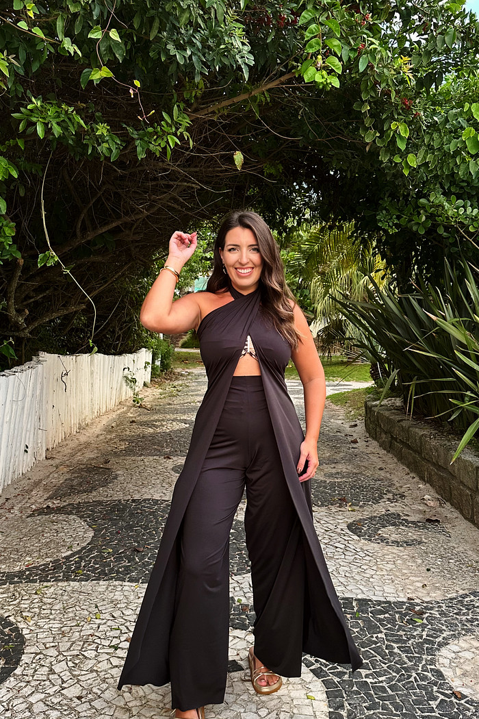 Conjunto calça macacão e top onça