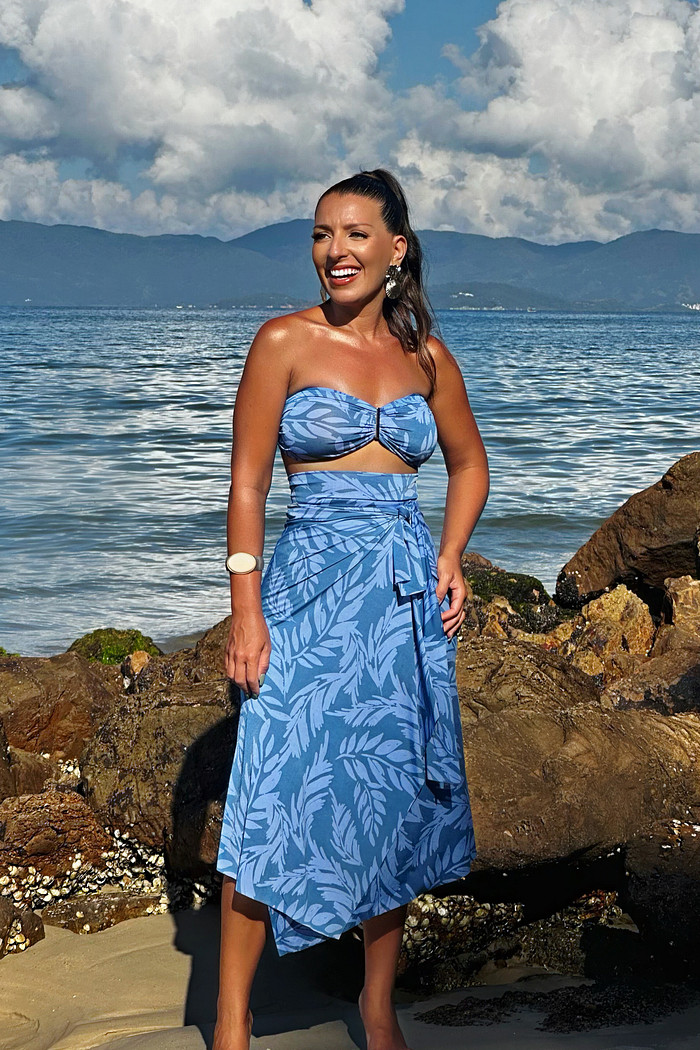 conjunto saída 1001 formas curta azul maré