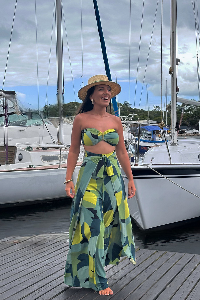 Conjunto calça macacão e top tropicália verde