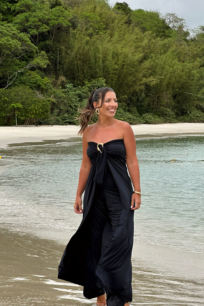 Conjunto calça macacão & maiô poá