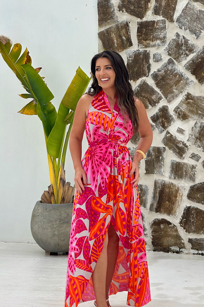 conjunto saída 1001 formas longa flora laranja