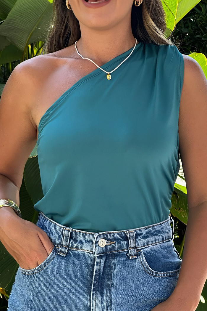 Blusa Ombro Único verde petróleo