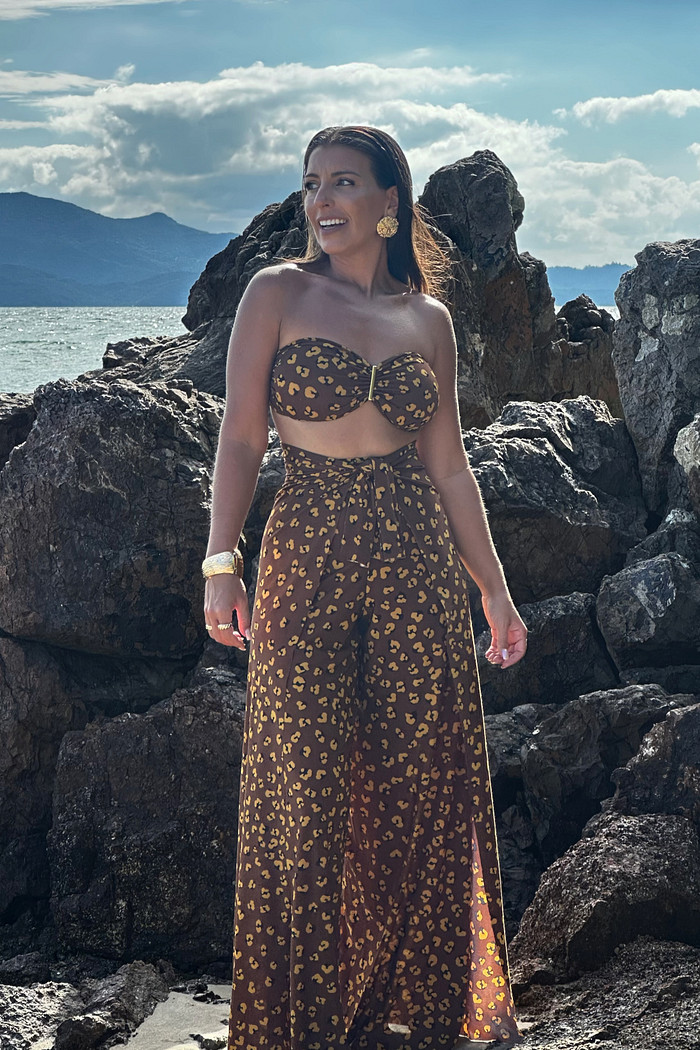 Conjunto calça macacão onça marrom