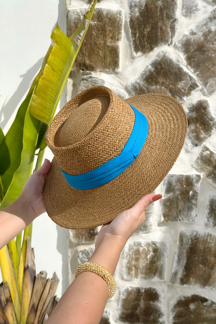 Chapéu Baho azul - palha escura