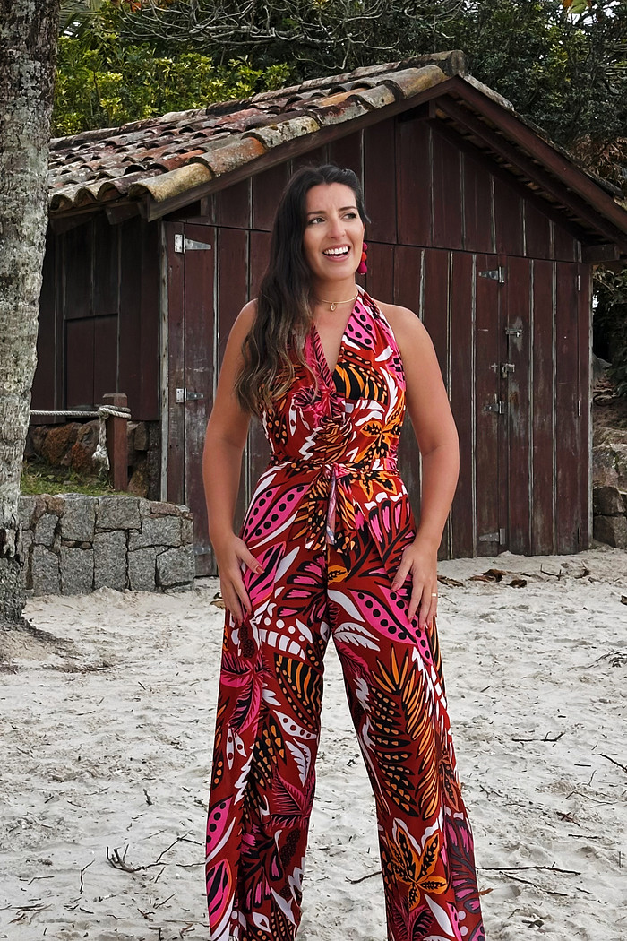 Conjunto calça macacão & top liso  meu jardim