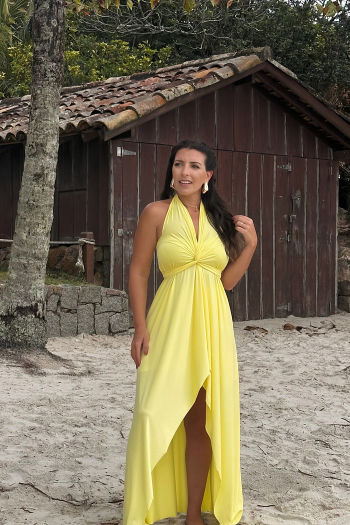 Conjunto saída 1001 formas longa & top amarelo manteiga