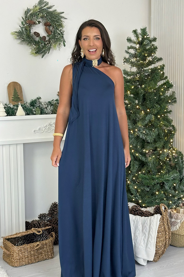 Vestido Melina azul marinho