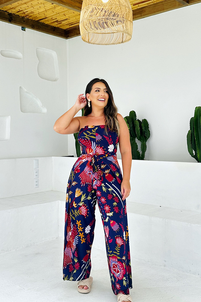 Calça macacão paraíso pintado azul