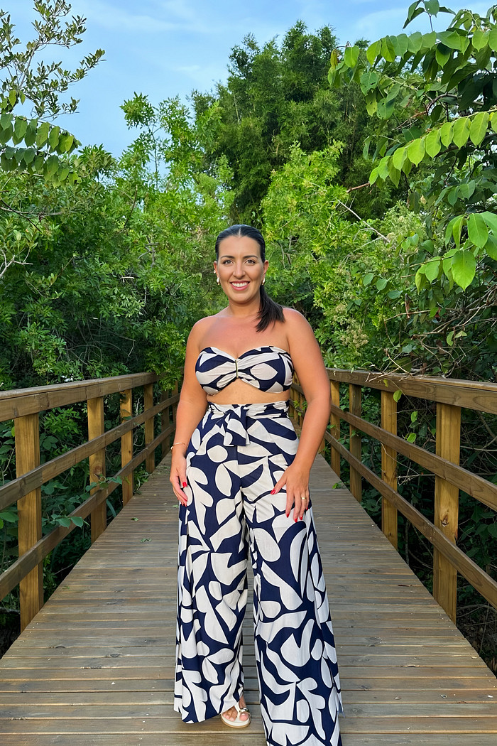 Conjunto calça macacão & top sombra natural azul