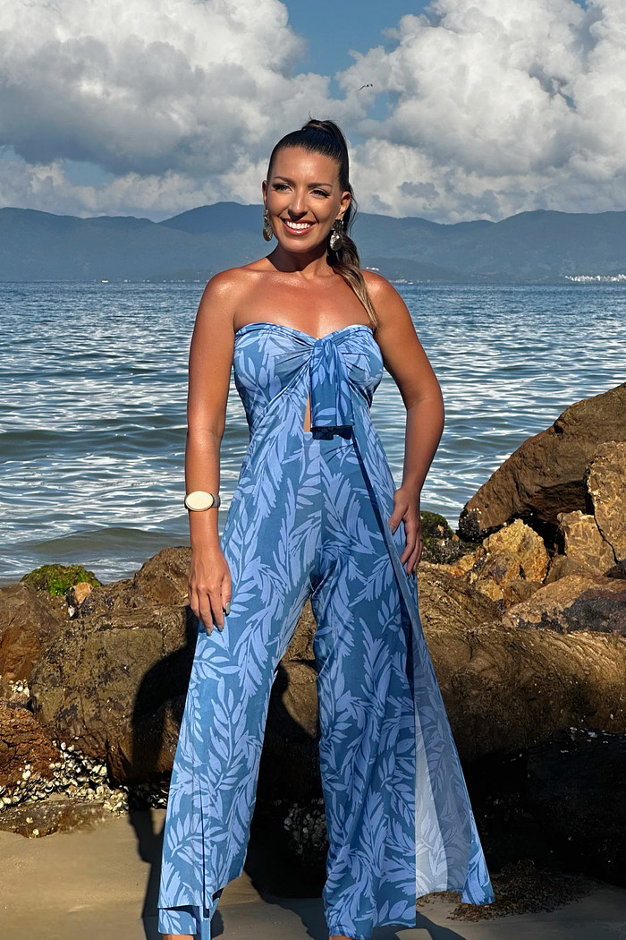 Calça macacão azul maré