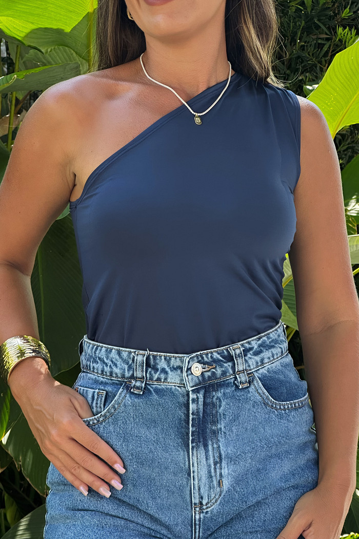 Blusa Ombro Único Azul Marinho