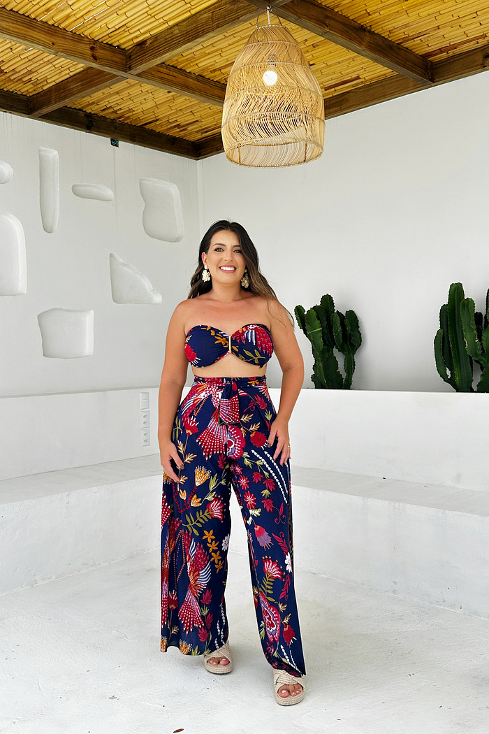 Conjunto calça macacão & top paraíso pintado azul