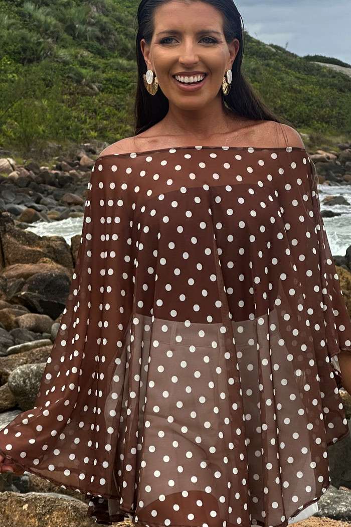 Bata em tule & top poá marrom